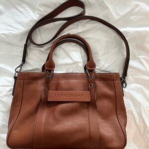 Longchamp Brown Leather Satchel with Adjustable Strap